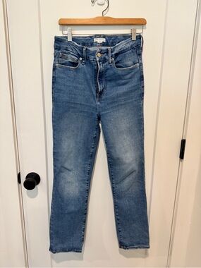 Good American One Size Fits FourHigh-Rise Straight Leg Jeans in Medium Blue Wash